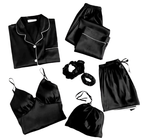6-Piece Black Satin Loungewear Set