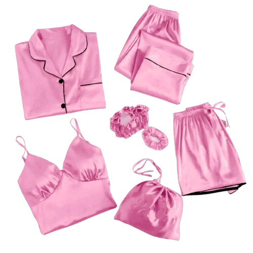 6-Piece Pink Satin Loungewear Set