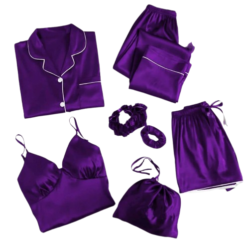 6-Piece Purple Satin Loungewear Set