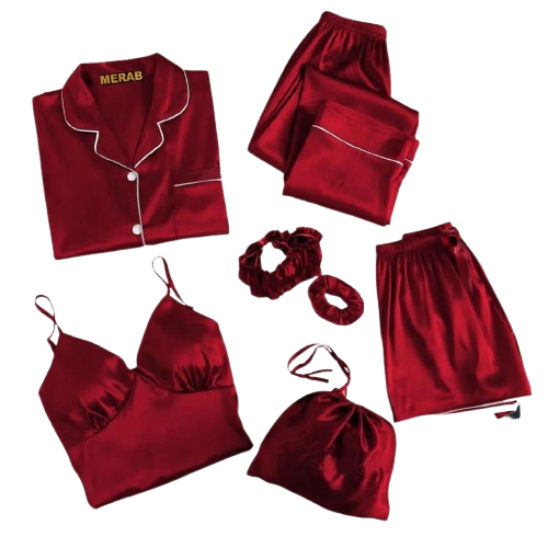 6-Piece Red Satin Loungewear Set