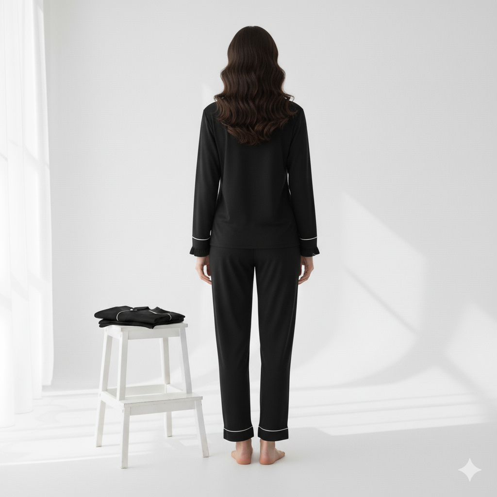 6-Piece Black Satin Loungewear Set