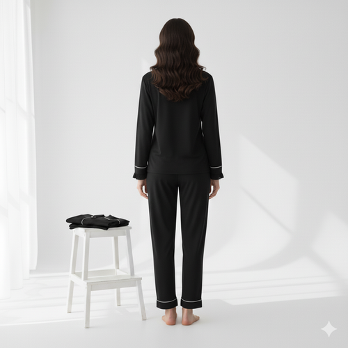 6-Piece Black Satin Loungewear Set