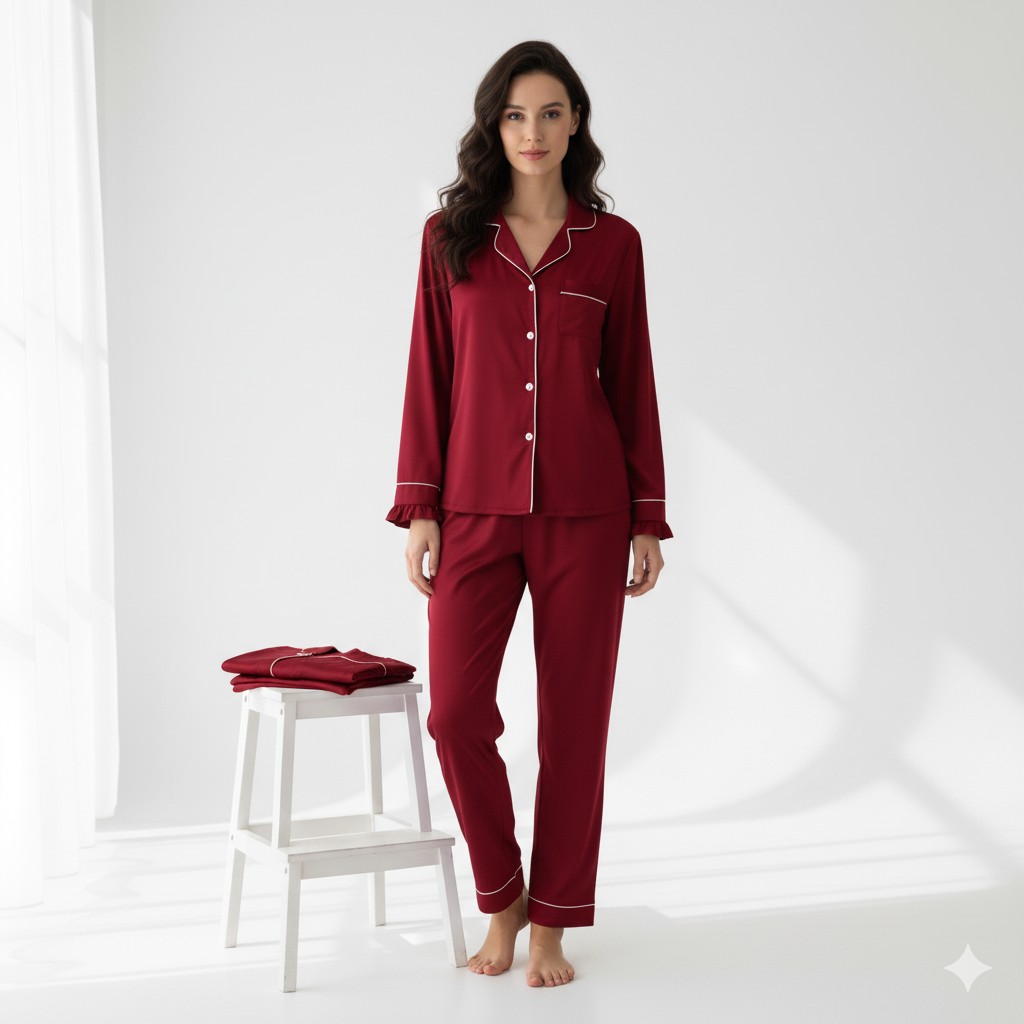 6-Piece Red Satin Loungewear Set