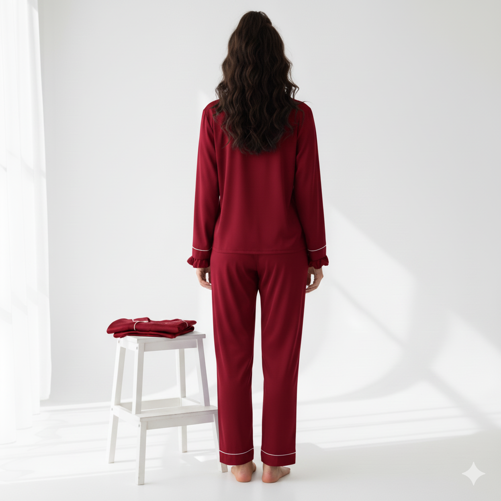 6-Piece Red Satin Loungewear Set