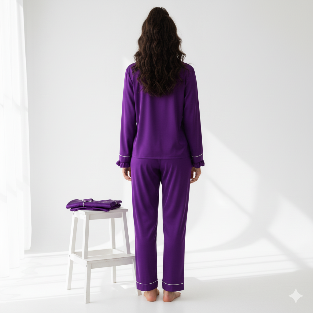 6-Piece Purple Satin Loungewear Set