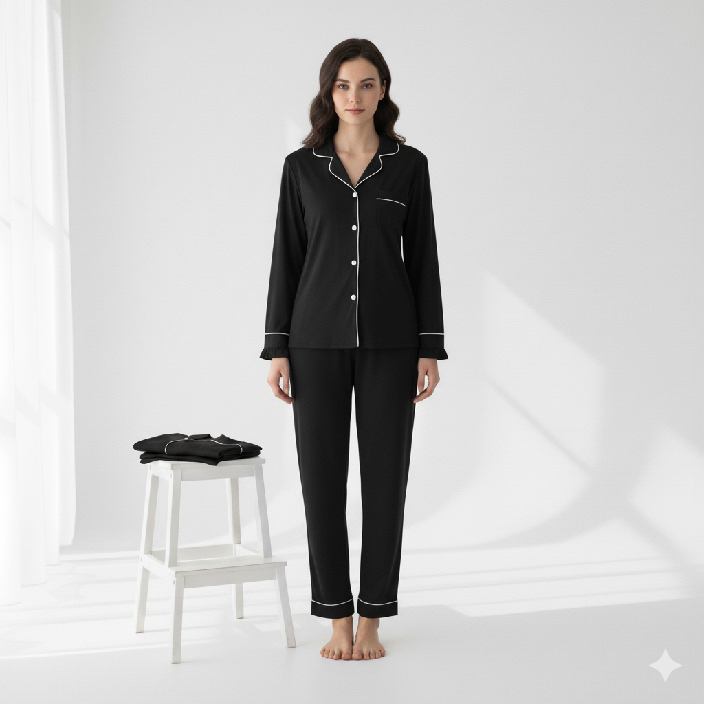 6-Piece Black Satin Loungewear Set