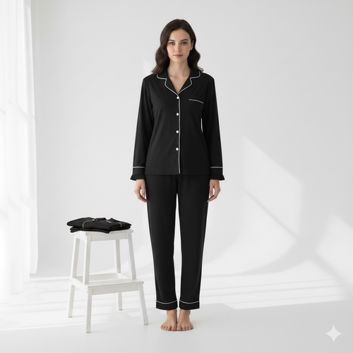 6-Piece Black Satin Loungewear Set