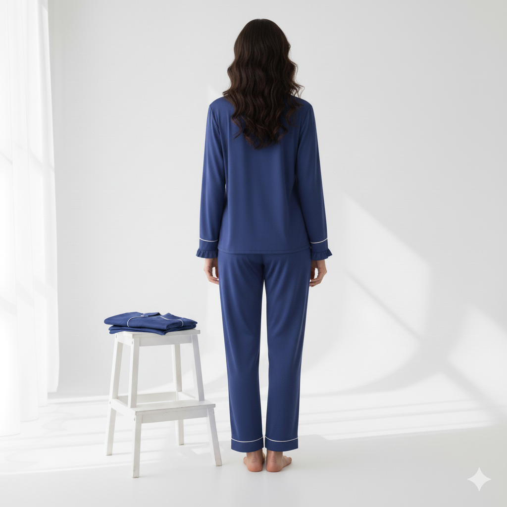 6-Piece Blue Satin Loungewear Set