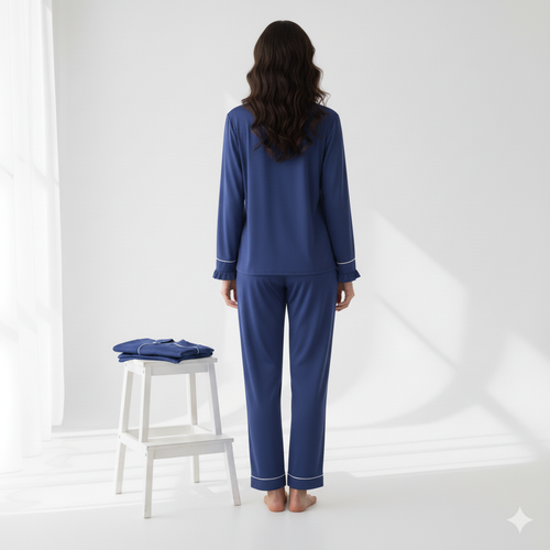 6-Piece Blue Satin Loungewear Set