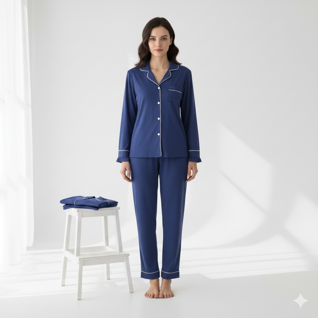 6-Piece Blue Satin Loungewear Set