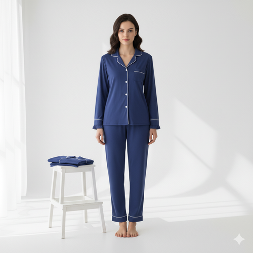 6-Piece Blue Satin Loungewear Set