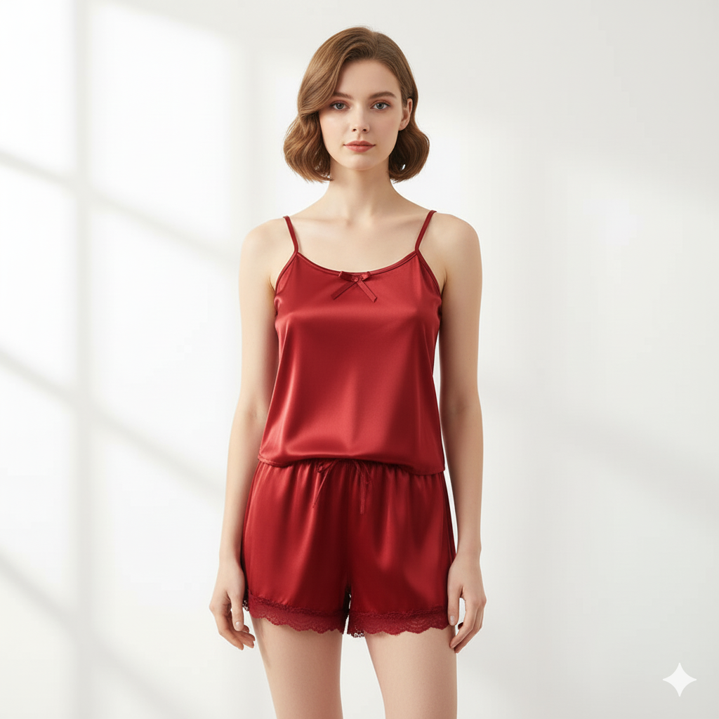 Maroon Satin Sleepwear