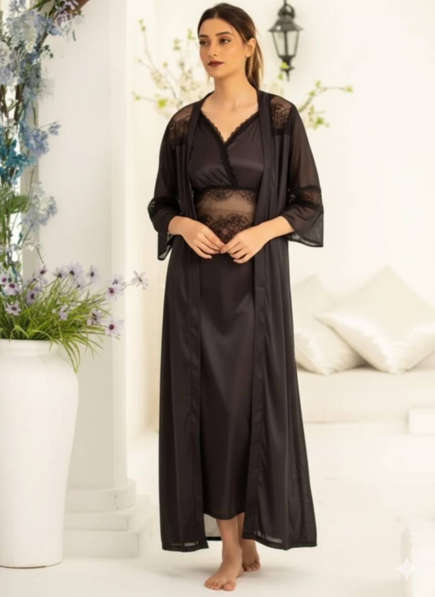 Elegant 2 Pcs Jersey Lace Nightwear Set for Women