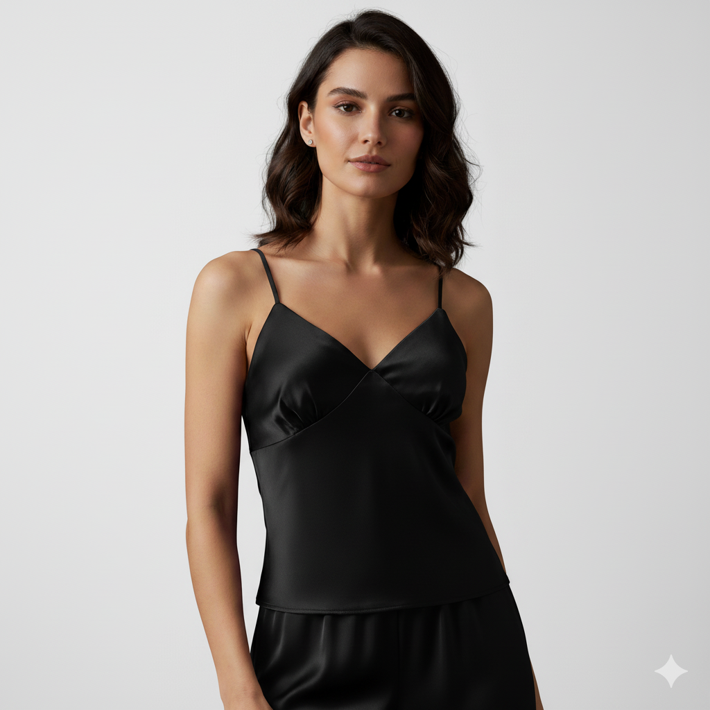 6-Piece Black Satin Loungewear Set