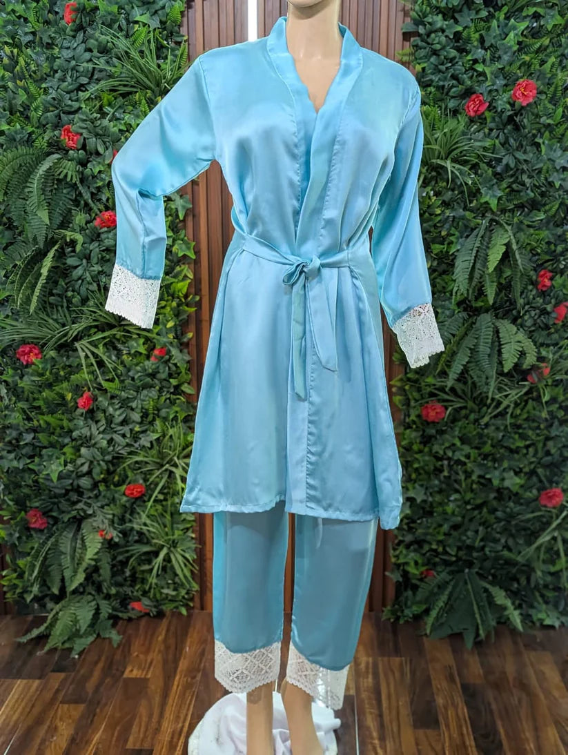Silk Saim wear Robe Gown with Trouser